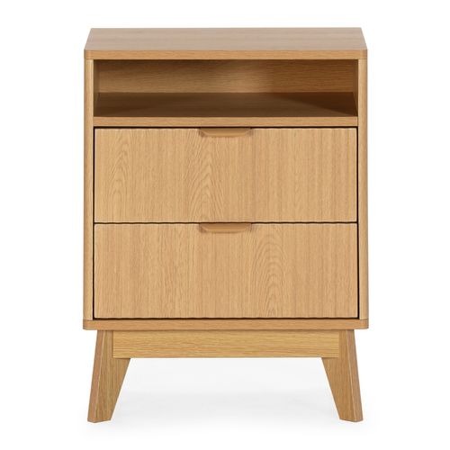 Table Chevet Oporto 2 Tiroirs 1 Étagère Effet Chêne