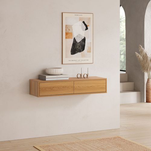 Table Console Flottante Auri 2 Tiroirs Effet Chêne