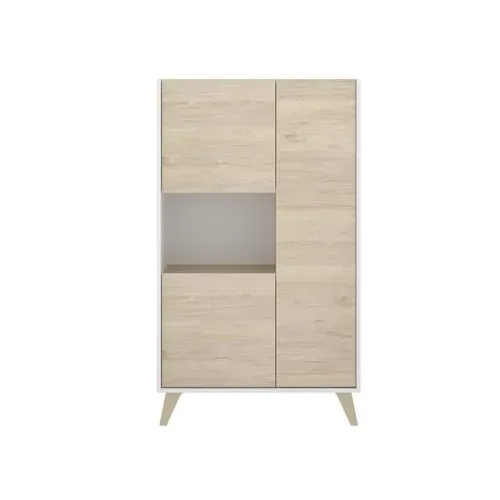 Buffet Haut 3 Portes - Décor Chene Et Blanc - Ness - L 81 X P 43 X H 135 Cm
