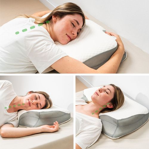 Oreiller Cervical Ergonomique 3 En 1 En Mousse Mémoire Forme Avec Soutien Du Cou Et De La Colonne Ve