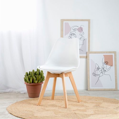 Pack De 4 Chaises Plastique Et Pieds En Bois Blanc 48x82