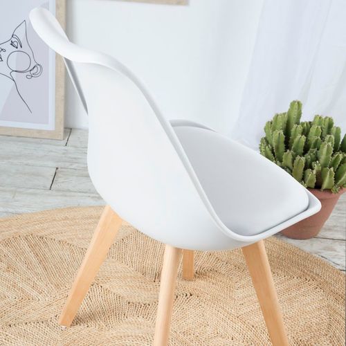 Pack De 4 Chaises Plastique Et Pieds En Bois Blanc 48x82
