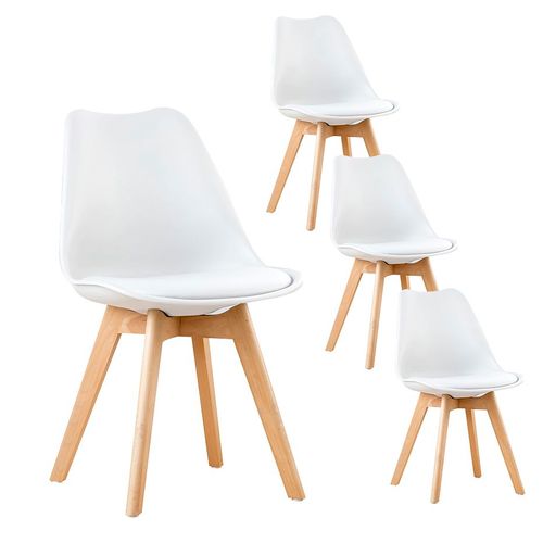 Pack De 4 Chaises Plastique Et Pieds En Bois Blanc 48x82