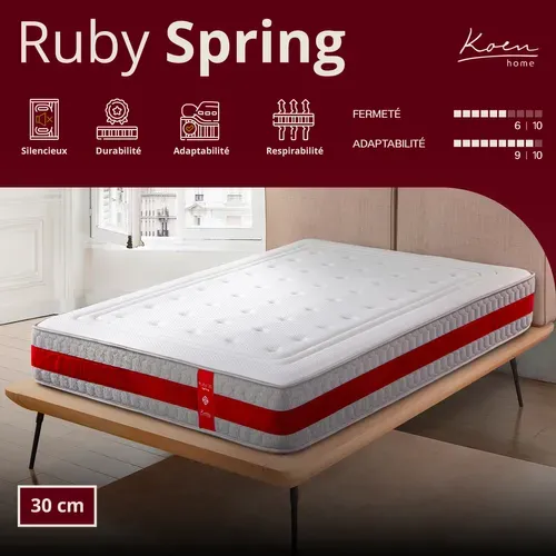 Matelas à Ressorts Ensachés 180x200 Cm RUBY SPRING - Épaisseur 30 Cm - Mi-ferme