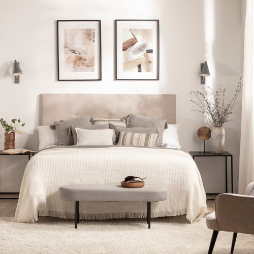 Bout De Lit En Tissu Gris 97x38cm