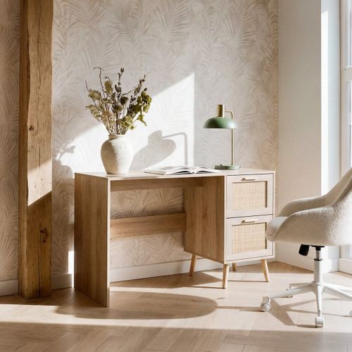 Bureau D'écriture En Rotin Naturel 120x76cm