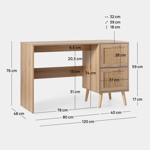 Bureau D'écriture En Rotin Naturel 120x76cm
