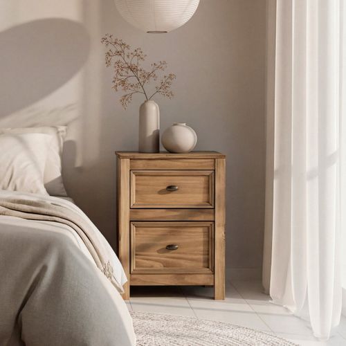 Lot De 2 Table De Chevet 2 Tiroirs En Bois Naturel 42x57cm