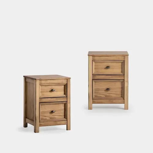 Lot De 2 Table De Chevet 2 Tiroirs En Bois Naturel 42x57cm