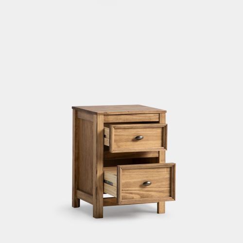 Lot De 2 Table De Chevet 2 Tiroirs En Bois Naturel 42x57cm