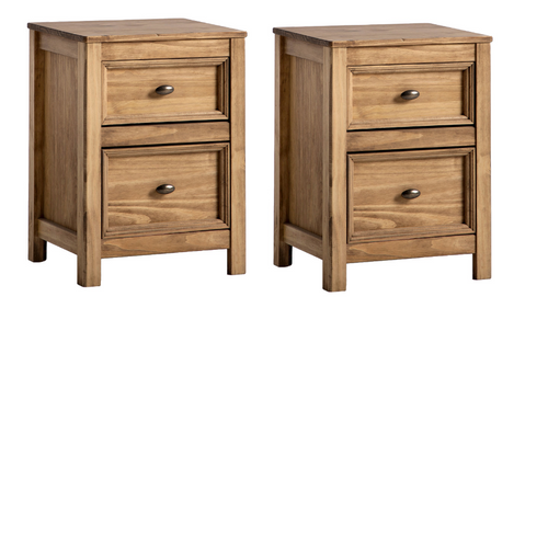 Lot De 2 Table De Chevet 2 Tiroirs En Bois Naturel 42x57cm