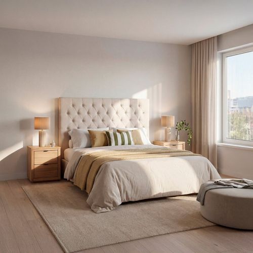Tête De Lit Double En Tissu Beige 165x120cm
