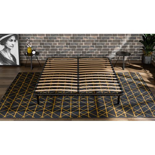Sommier à Latte 160x200 Cm - Métal Noir - Bois Multiplis Peuplier