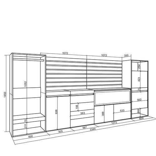 Buffet, 334x35x145cm, Cheminée électrique XXL, Commode, Meuble à Chaussures, Vestiaire Ouvert, Blanc