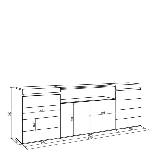 Buffet, 214x35x75cm, Commode, Armoire, Chêne