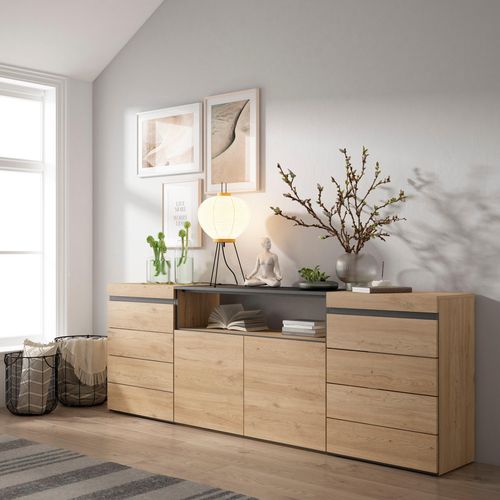 Buffet, 214x35x75cm, Commode, Armoire, Chêne
