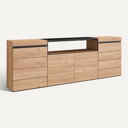 Buffet, 214x35x75cm, Commode, Armoire, Chêne