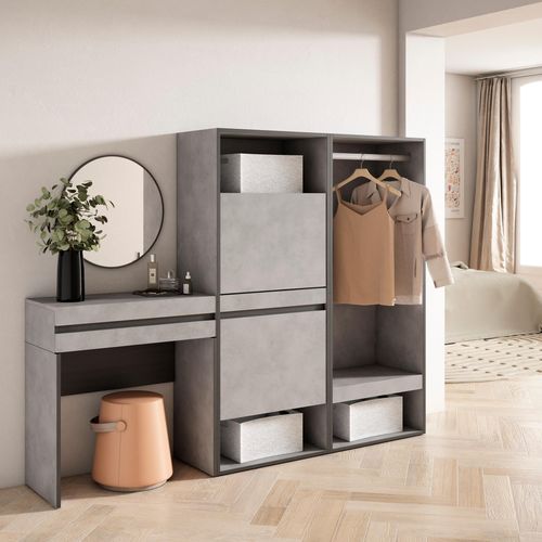 Table Console D'entrée, 190x35x145cm, Meuble à Chaussures, Vestiaire Ouvert, Gris Ciment