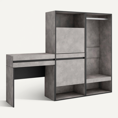 Table Console D'entrée, 190x35x145cm, Meuble à Chaussures, Vestiaire Ouvert, Gris Ciment