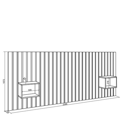 Tête De Lit, 258x107x3cm, Lit De 150,160,180cm, Chêne