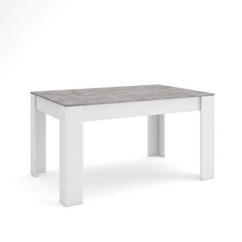 Table à Manger, 140x90x76cm, Pour 6 Personnes, Gris Ciment Et Blanc