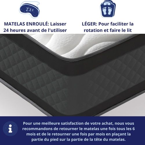 Matelas Mousse 90x200 cm ONYX - Ferme - Réversible - Côté Été/hiver - H20 Cm
