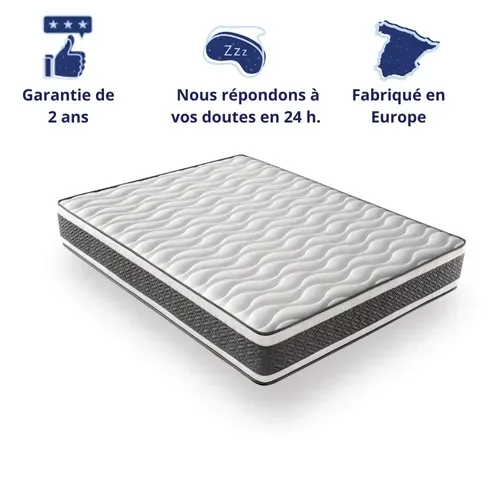 Matelas Ressorts Ensachés 90x200 cm MONTECARLO - Ferme - Réversible - Côté Été/hiver - H25 Cm