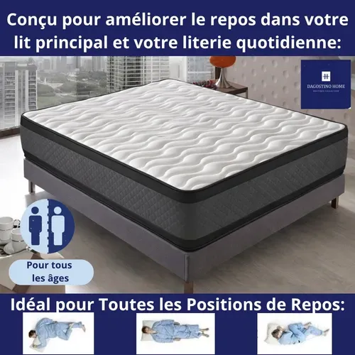 Matelas Mousse 160x200 cm CASABLANCA - Ferme - Réversible - Côté Été/hiver - H30 Cm