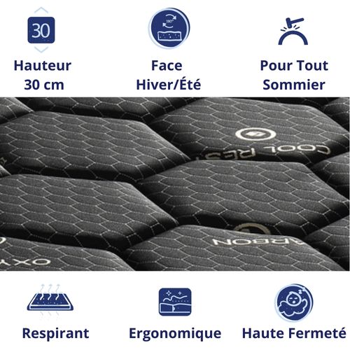 Matelas Mousse 180x200 cm OBSYDION - Ferme - Réversible - Côté Été/hiver - Epaisseur 30 cm