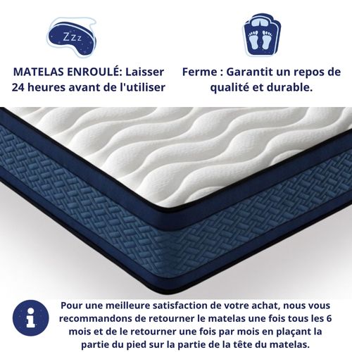 Matelas Mousse 140x190 cm GRAND BLEU - Ferme - Réversible - Côté été/hiver - Epaisseur 20cm