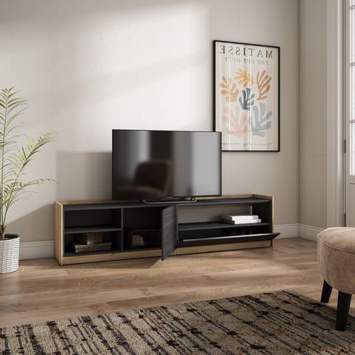 Meuble TV, Banc Télé, 207x37x50cm, Noir Et Chêne