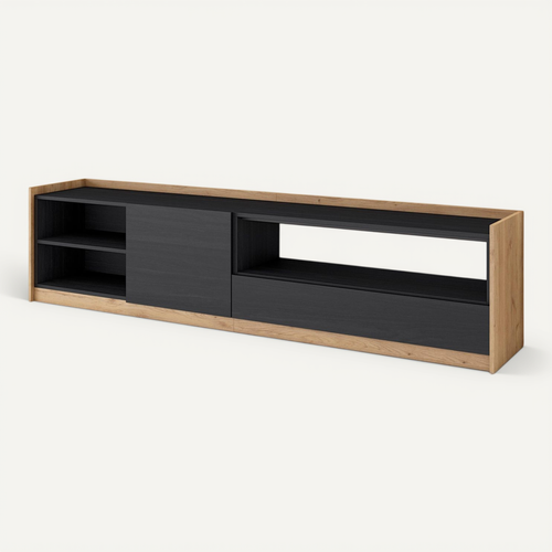 Meuble TV, Banc Télé, 207x37x50cm, Noir Et Chêne