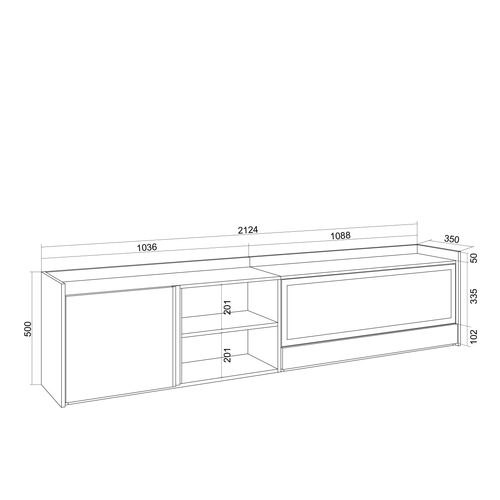 Meuble TV, Banc Télé, 212x35x50cm, Cheminée électrique XXL, LED, Noir Et Chêne