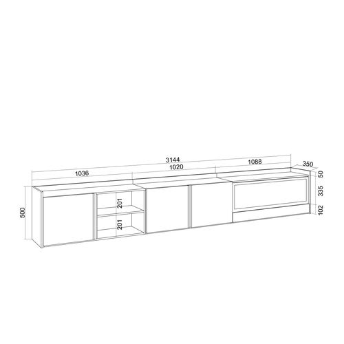 Meuble TV, Banc Télé, 315x35x50cm, Cheminée électrique XXL, LED, Chêne Foncé Et Noir