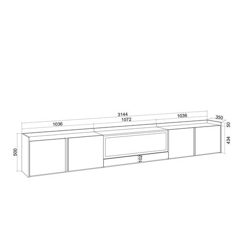 Meuble TV, Banc Télé, 315x35x50cm, Cheminée électrique XXL, LED, Chêne Foncé Et Noir