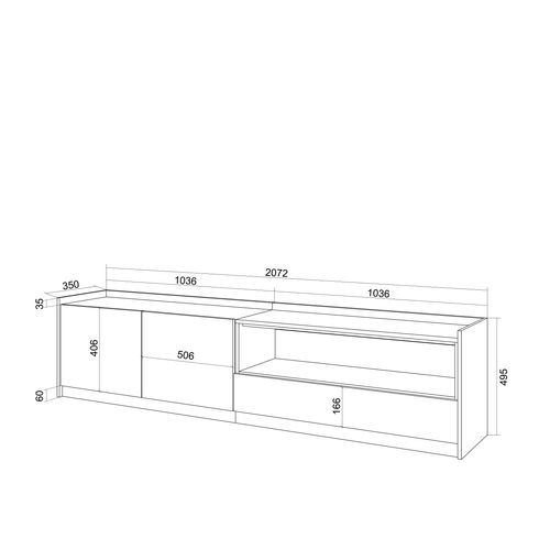 Meuble TV, Banc Télé, 207x50x37cm, LED, Chêne Foncé Et Noir