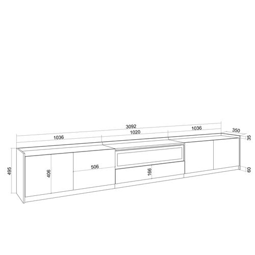 Meuble TV, Banc Télé, 310x50x37cm, Cheminée électrique, LED, Noir Et Chêne