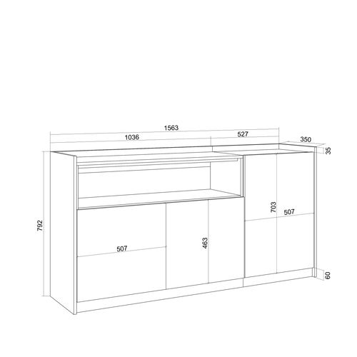 Buffet, Salon Et Cuisine, 156x80x37cm, 3 Portes, LED, Noir Et Chêne