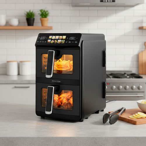 Friteuse à Air Verticale 10l, Double Panier, 2600w, écran Tactile, 10 Programmes, 80–200 °c