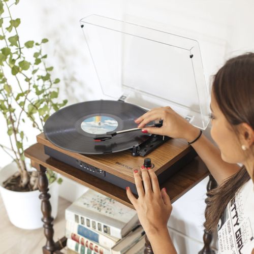 Platine Vinyle Studio - Tourne-disque avec Bluetooth - 2 haut-parleurs - USB et carte SD - Radio FM