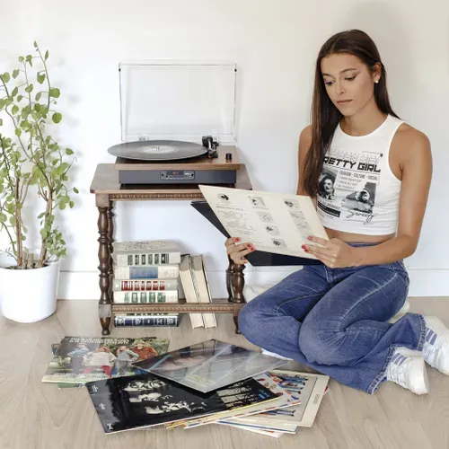 Platine Vinyle Studio - Tourne-disque avec Bluetooth - 2 haut-parleurs - USB et carte SD - Radio FM