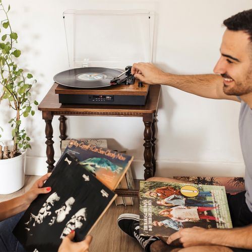 Platine Vinyle Studio - Tourne-disque avec Bluetooth - 2 haut-parleurs - USB et carte SD - Radio FM