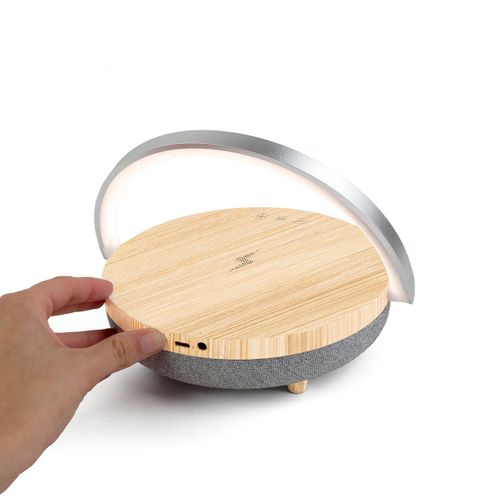 Lampe LED sans fil - Multifonction - Chargeur - Enceinte Bluetooth - Commande tactile - Bois