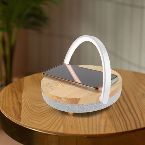 Lampe LED sans fil - Multifonction - Chargeur - Enceinte Bluetooth - Commande tactile - Bois