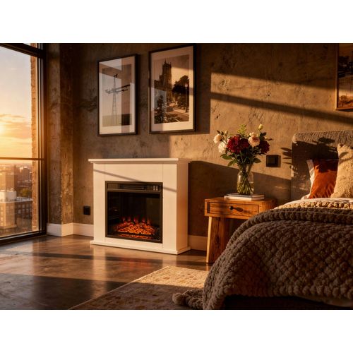 Cheminée électrique Au Sol De 2kw En Acier Laqué Blanc Avec Télécommande