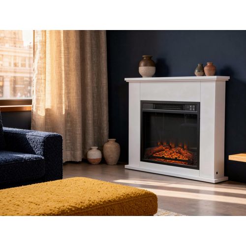 Cheminée électrique Au Sol De 2kw En Acier Laqué Blanc Avec Télécommande