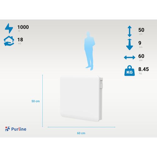 Radiateur à Inertie Digital 1000w Avec Plaque Céramique Et Contrôle Wifi 60x50 cm
