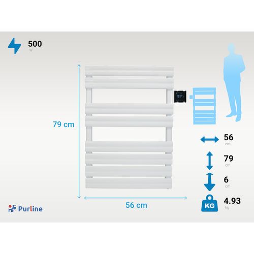 Sèche-serviette électrique 500w Blanc Avec Commande Sans Fil
