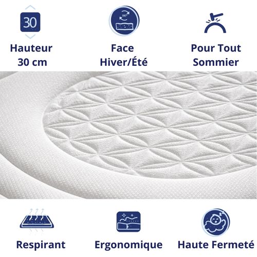 Matelas Mousse 180x200cm LIFE FLOWER Accueil Mémoire De Forme - Ferme - Réversible - H30 Cm