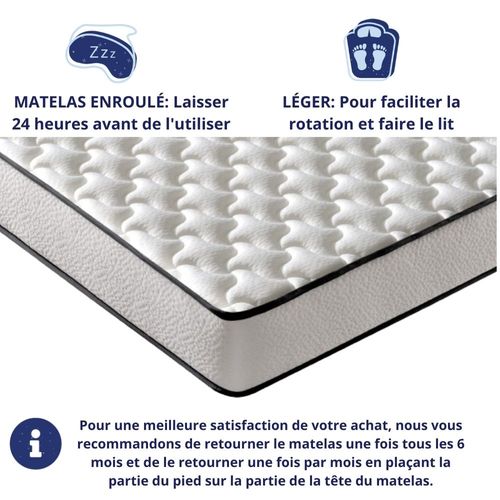 Pack de 2 Matelas Mousse 90x190 Cm, Épaisseur 15cm, Spécial Lit Gigogne Et Lit Superposé